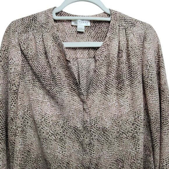 Kenar Brown And Pink Animal Print Flowy Hidden Button Top Size Small - Picture 3 of 11